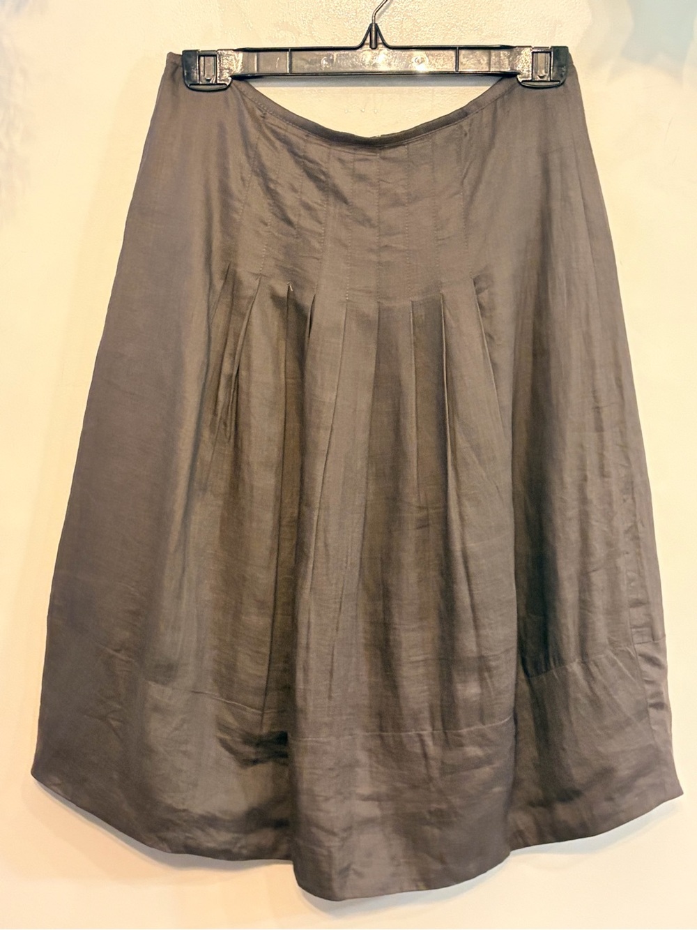 GUNEX Made in Italy Pleated Linen Skirt Taupe Brown Lined European - Picture 5 of 6